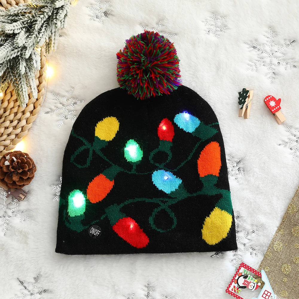 LED Christmas Hat Sweater Knitted Beanie Christmas Light Up Knitted Hat Christmas Gift for Kids Adult Xmas 2023 New Year Decor