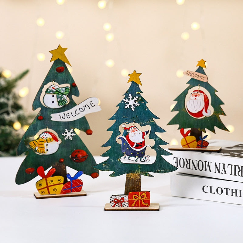 Christmas Decorative Desktop Christmas Tree Ornament, Mini Wooden Christmas Tree Decoration