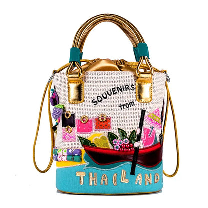 23x25CM Thailand theme Candy Color Buckets Women Creative Canvas Bag