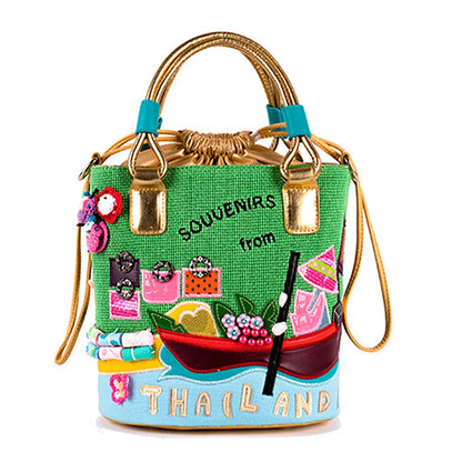 23x25CM Thailand theme Candy Color Buckets Women Creative Canvas Bag