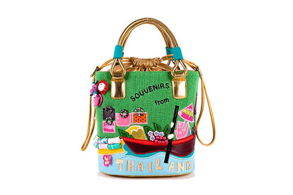 23x25CM Thailand theme Candy Color Buckets Women Creative Canvas Bag