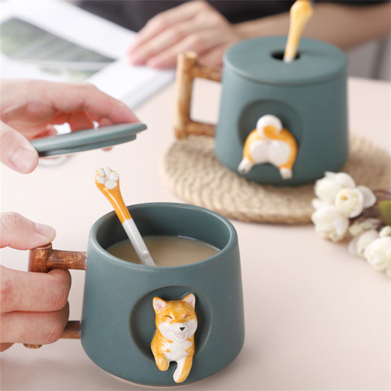 Creative Ceramic Mug Coffee Mug With Lid Spoon 