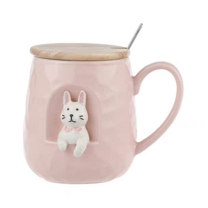 Cute Mug Office With Lid Spoon Cup Creative Personality Trendy Couple Rabbit Mug