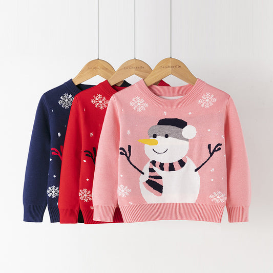 New children's sweaters for autumn and winter, European and American Christmas, snowman pullover, base, girls' knitted sweater, children's clothing 