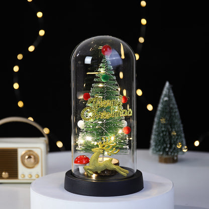 Christmas Gift LED Light Illumination Decorative Ornament Mini Christmas Tree Deer Glass Cover