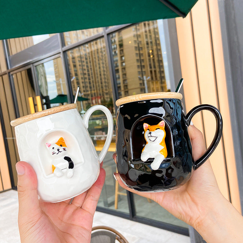 Cute Mug Office With Lid Spoon Cup Creative Personality Trendy Couple Rabbit Mug