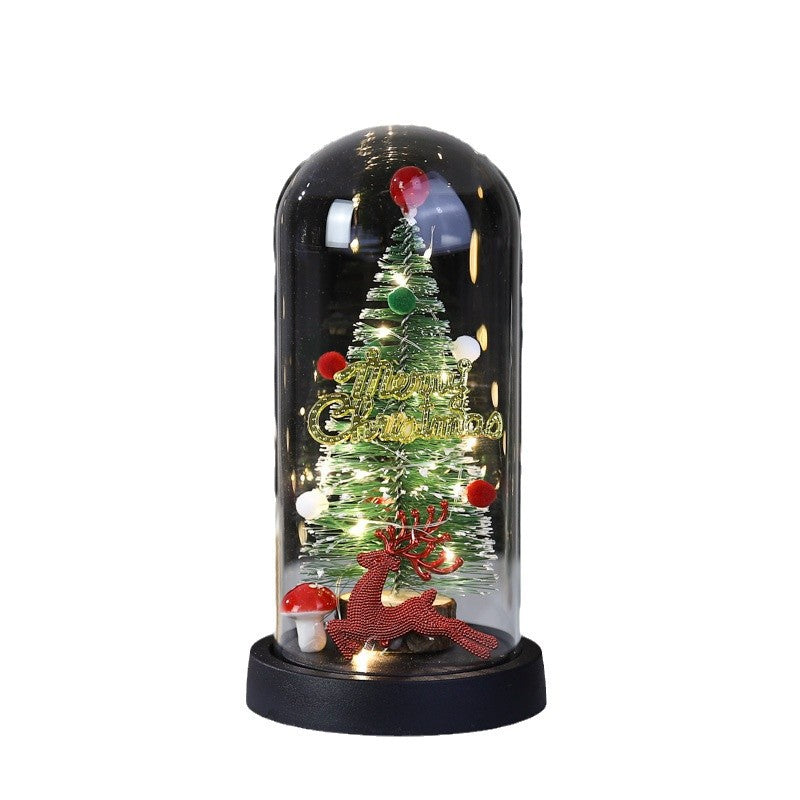 Christmas Gift LED Light Illumination Decorative Ornament Mini Christmas Tree Deer Glass Cover