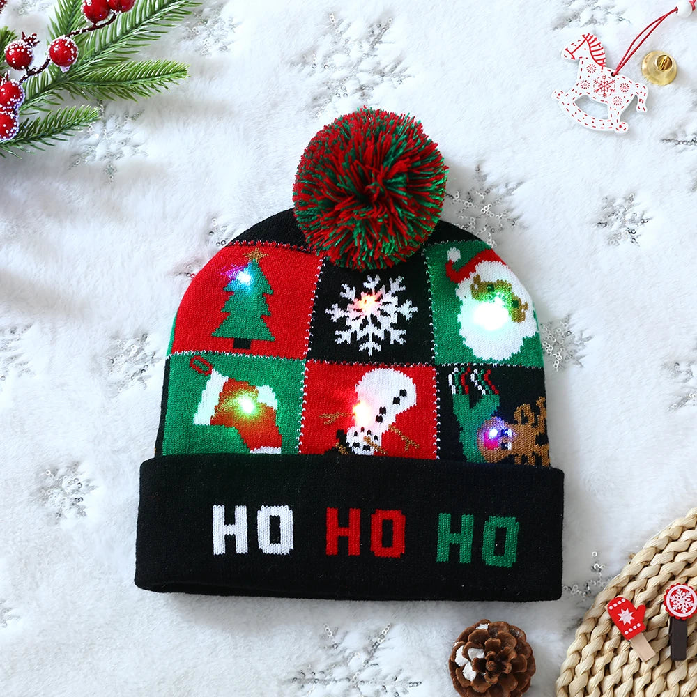 LED Christmas Hat Sweater Knitted Beanie Christmas Light Up Knitted Hat Christmas Gift for Kids Adult Xmas 2023 New Year Decor