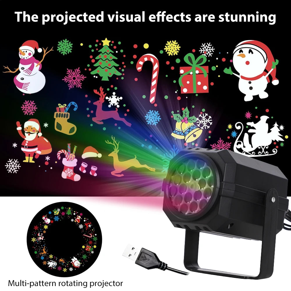 USB Christmas Light Projector LED Outdoor Indoor Projection Decoration Lamp With 16 Pattern Slide for Christmas Bedroom Party