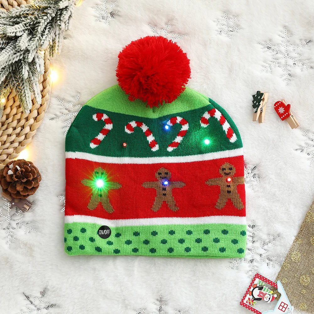 LED Christmas Hat Sweater Knitted Beanie Christmas Light Up Knitted Hat Christmas Gift for Kids Adult Xmas 2023 New Year Decor