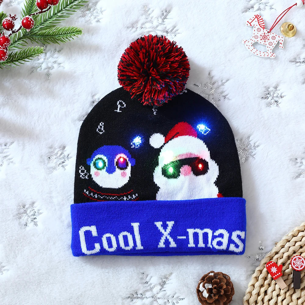 LED Christmas Hat Sweater Knitted Beanie Christmas Light Up Knitted Hat Christmas Gift for Kids Adult Xmas 2023 New Year Decor