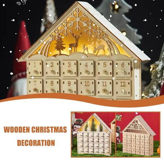 Wooden Advent Calendar with LED Lights - 24 Days Countdown to Christmas, Light Up Tabletop Decor, Creative Holiday Gift for Home
