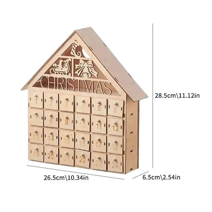 Wooden Advent Calendar with LED Lights - 24 Days Countdown to Christmas, Light Up Tabletop Decor, Creative Holiday Gift for Home