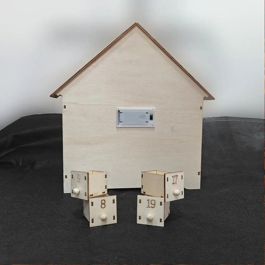 Wooden Advent Calendar with LED Lights - 24 Days Countdown to Christmas, Light Up Tabletop Decor, Creative Holiday Gift for Home