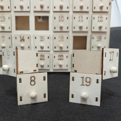 Wooden Advent Calendar with LED Lights - 24 Days Countdown to Christmas, Light Up Tabletop Decor, Creative Holiday Gift for Home