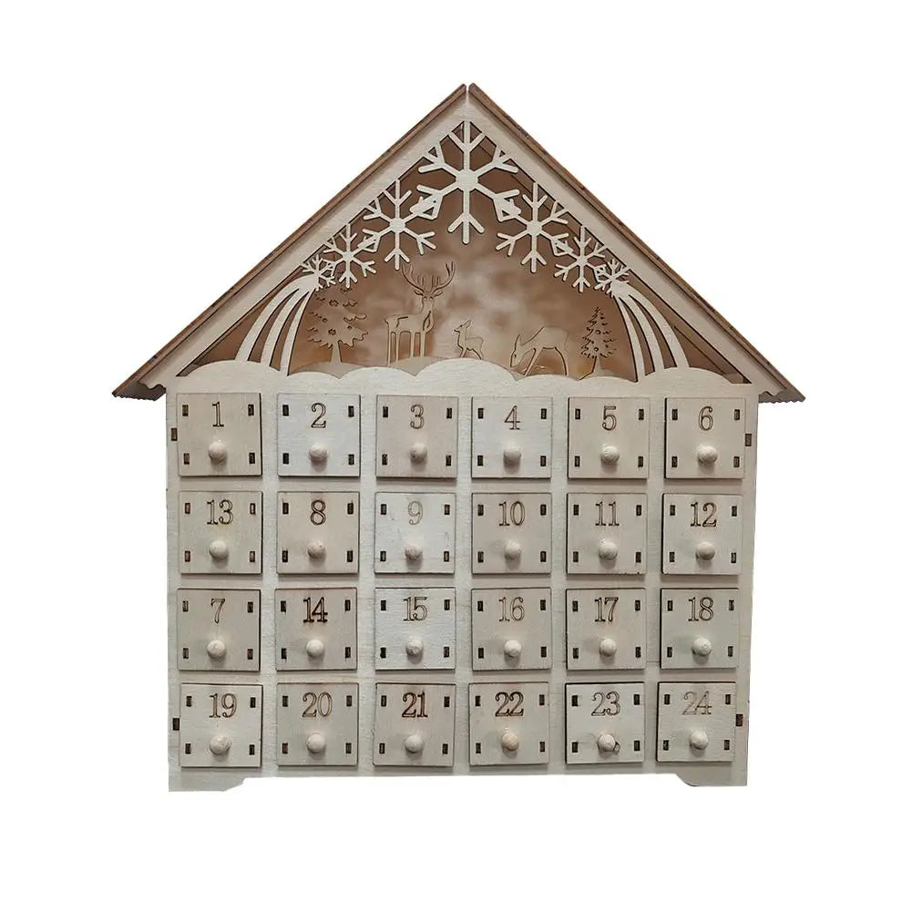 Wooden Advent Calendar with LED Lights - 24 Days Countdown to Christmas, Light Up Tabletop Decor, Creative Holiday Gift for Home
