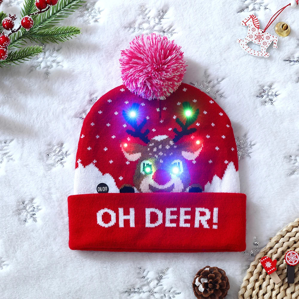 LED Christmas Hat Sweater Knitted Beanie Christmas Light Up Knitted Hat Christmas Gift for Kids Adult Xmas 2023 New Year Decor