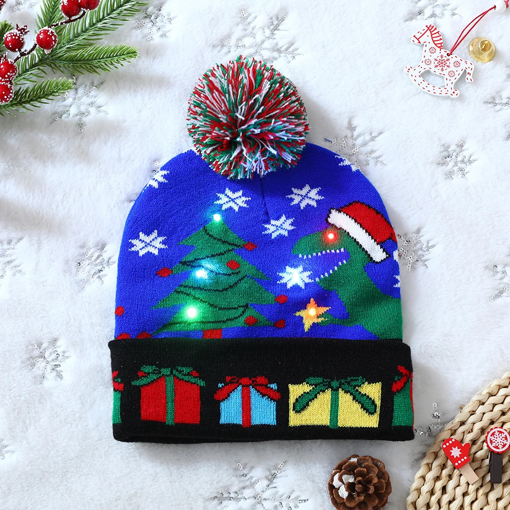 LED Christmas Hat Sweater Knitted Beanie Christmas Light Up Knitted Hat Christmas Gift for Kids Adult Xmas 2023 New Year Decor